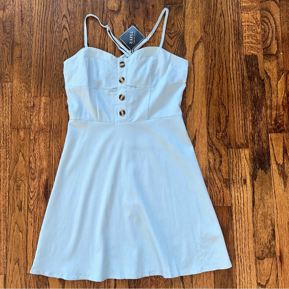 Zaful Button Crisscross Cami Dress Baby Blue Small 4
